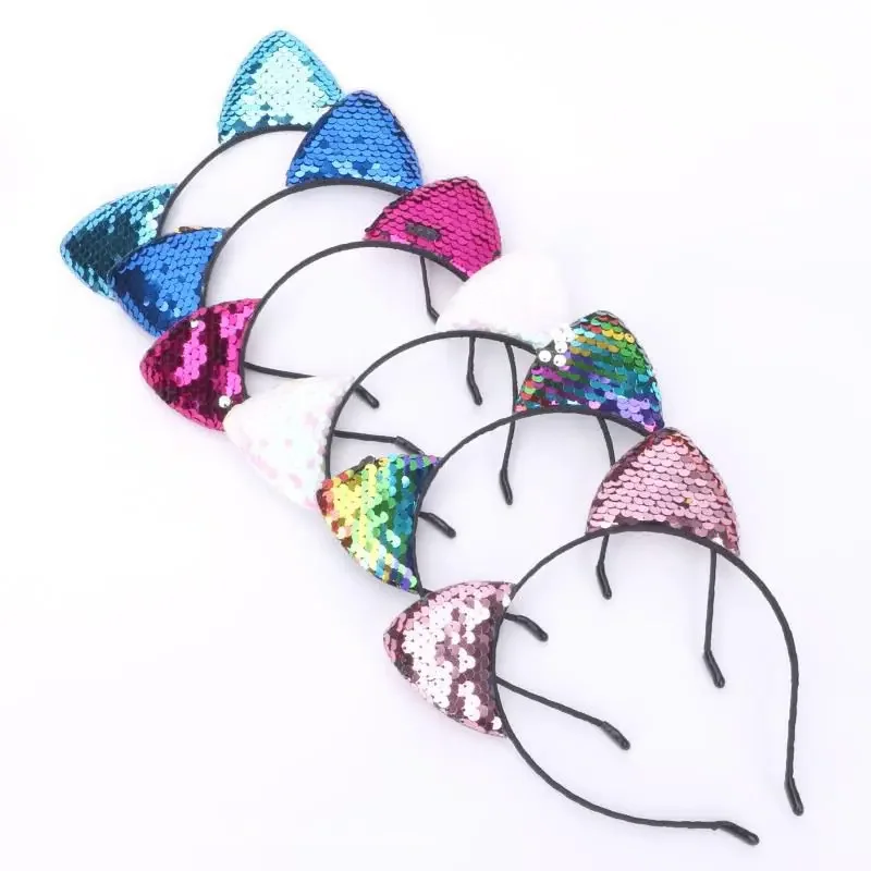 

Glitter Cat Ears Headband Kitty Headband for Girls and Women Sparkly Hair Metal Hoop Shiny Hairbands Hair Accessories for Daily