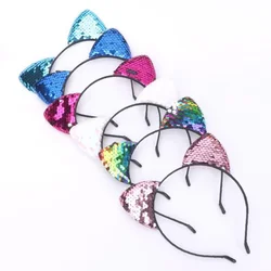 Glitter Cat Ears Headband Kitty Headband for Girls and Women Sparkly Hair Metal Hoop Shiny Hairbands Hair Accessories for Daily