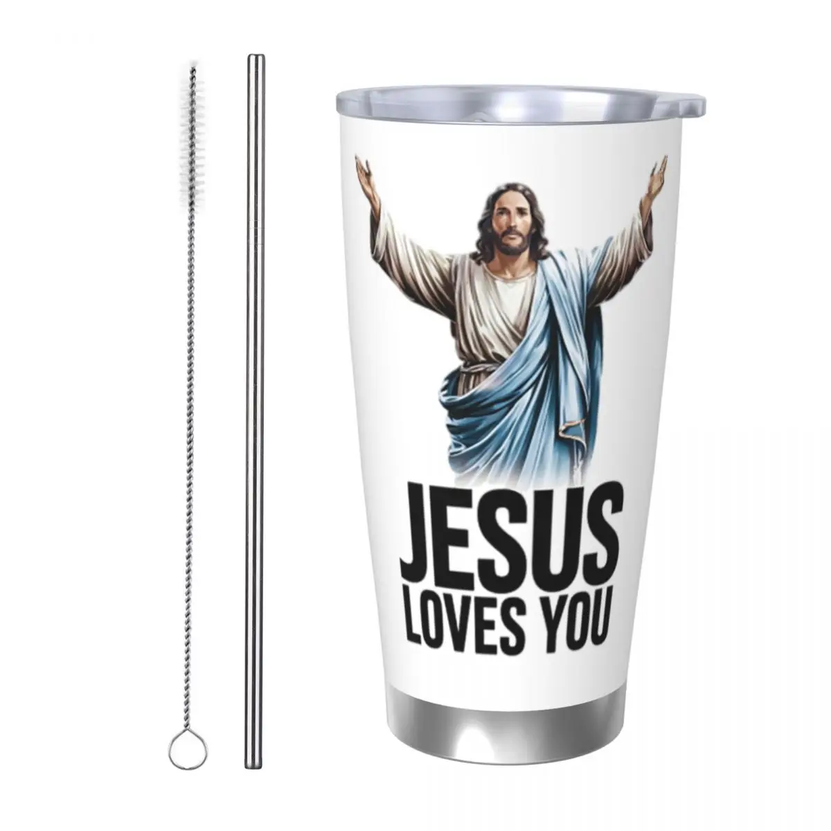 Jésus vous aime gobelet en acier inoxydable tasse isolée sous vide tasses froides thermiques pailles avec couvercle 20oz