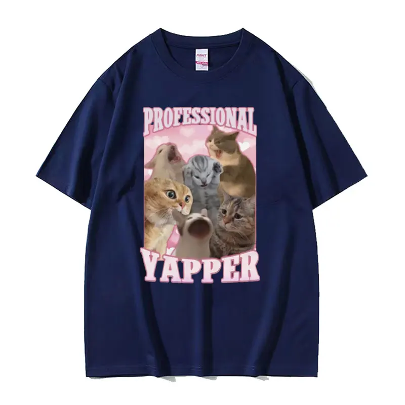 Professional Yapper Funny Tshirt Cute Kawaii Screaming Cat Meme Graphic T-shirts Men Women 100% Cotton Short Sleeve T Shirt Tops