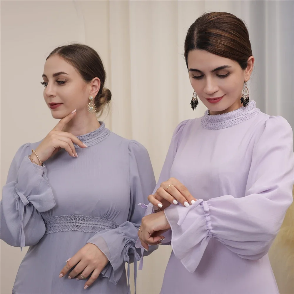 Ramadán musulmán mujeres encaje Maxi vestido plisado Abaya Dubai Turquía Kaftan ropa islámica bata árabe vestido de fiesta caftán modesto Eid