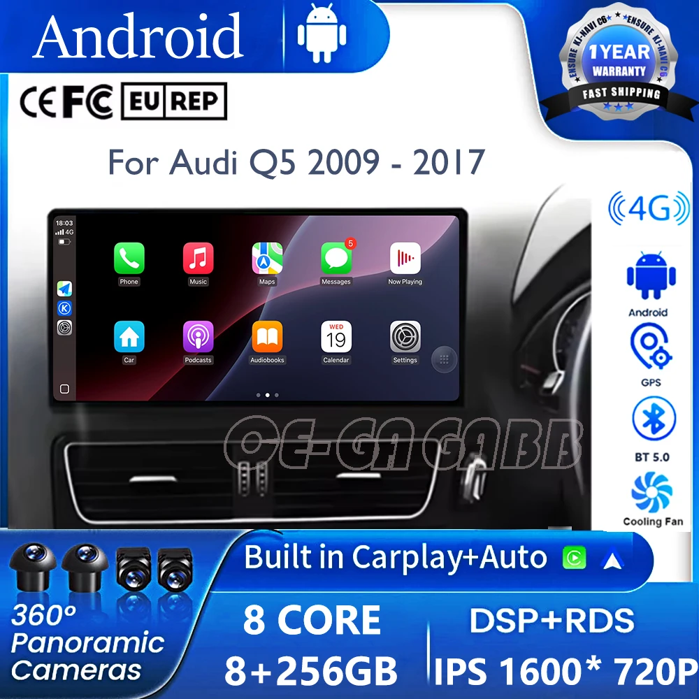 

Android 14 для Audi Q5 2009-2017 Автомобильный BT 5.0 10,33-дюймовый автомобильный радиоплеер GPS Стереосистема 1600*720P 4G WIFI FM GPS BT 5.0