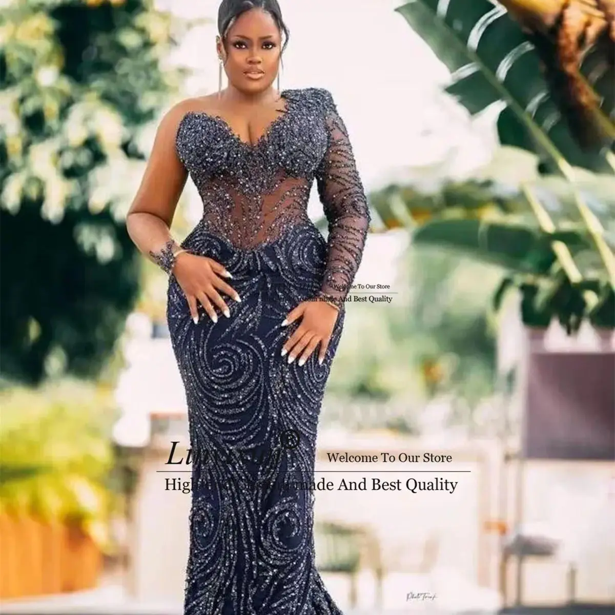 Paillettes de luxe cristaux sirène robes de bal personnalisé arabe soirée robes de gala mariage africain dubaï manches longues robe de soirée