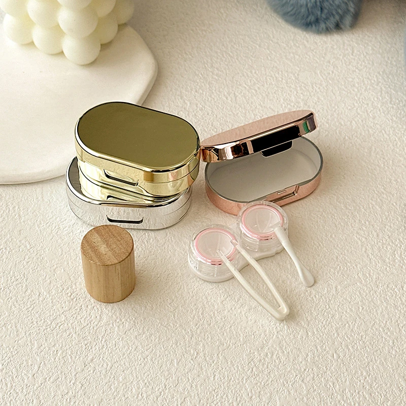 Solid Color Simple And Compact Contact Lens Box Companion Box Beauty Eye Box Plating Travel Portable Contact Lens Cases