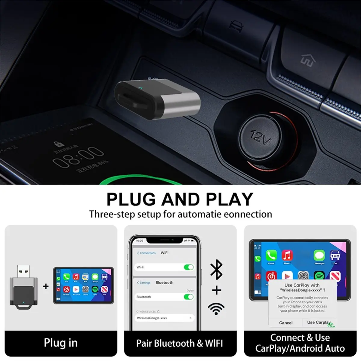 A48U Wireless CarPlay Android Auto Adapter 2 in 1 Smart Mini Box Plug and Play WiFi Fast Connect Car Intelligent System