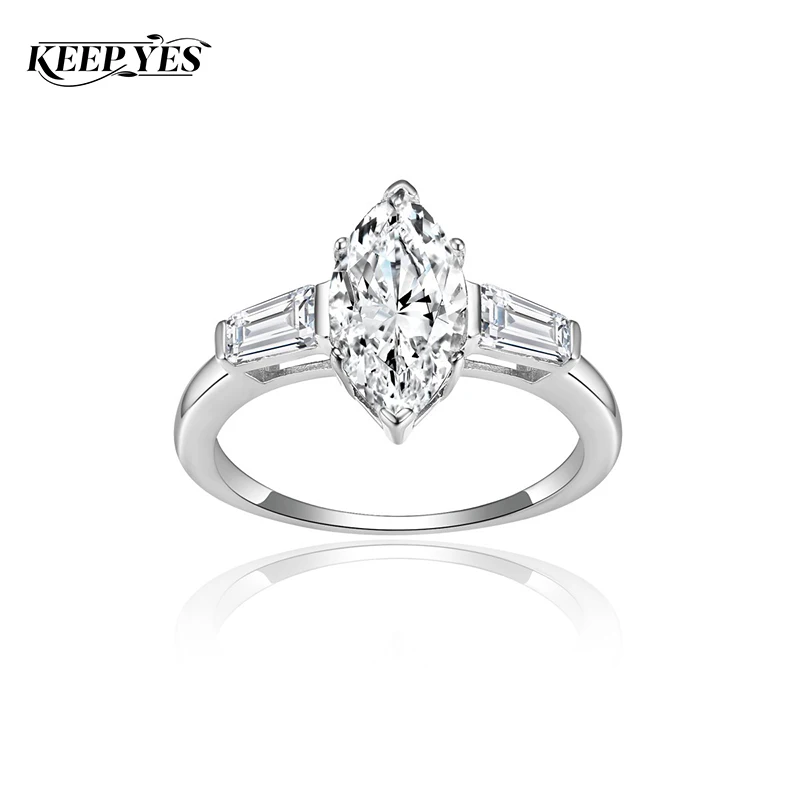 

KEEP YES 6*12mm 2 Carats Marquise Cut Moissanite Solitaire Diamond Engagement Rings for Women 925 Sterling Silver Wedding Band