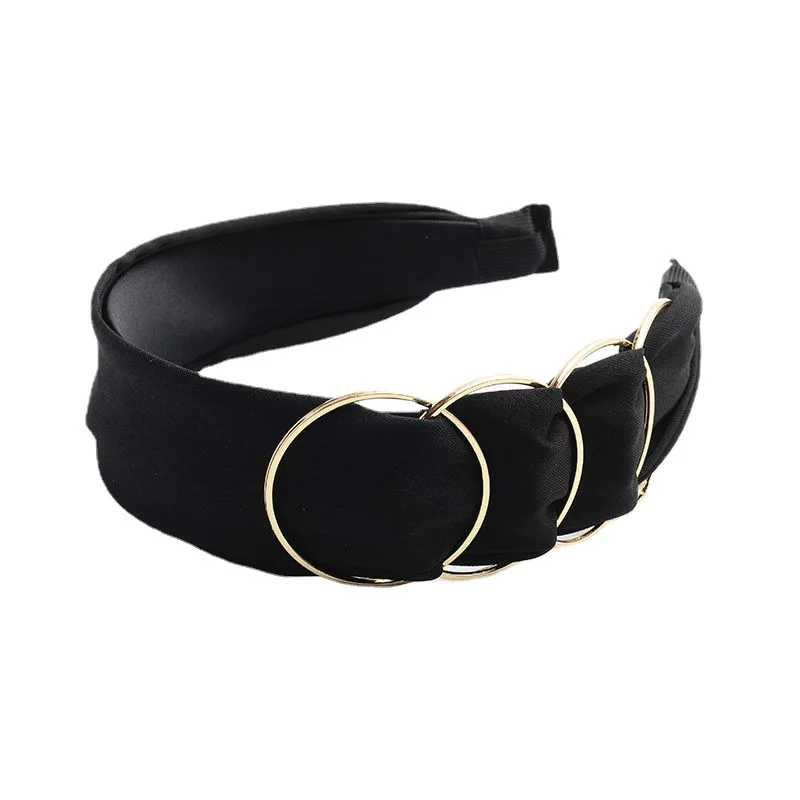 Opaska do włosów w stylu koreańskim Glam, 1 sztuka, szeroka, materiałowa, vintage, metalowy pierścień, elegancka, wygodna na cały dzień, opaski dla kobiet.