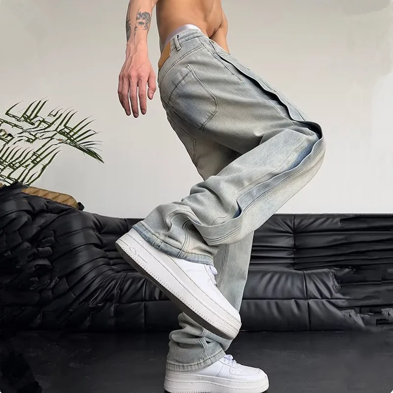 2022 Cool Design Retro Washed Baggy Men Hip Hop Jeans Pants New Fashion Luxury Straight Vintage Loose Denim Trousers Y2K Clothes