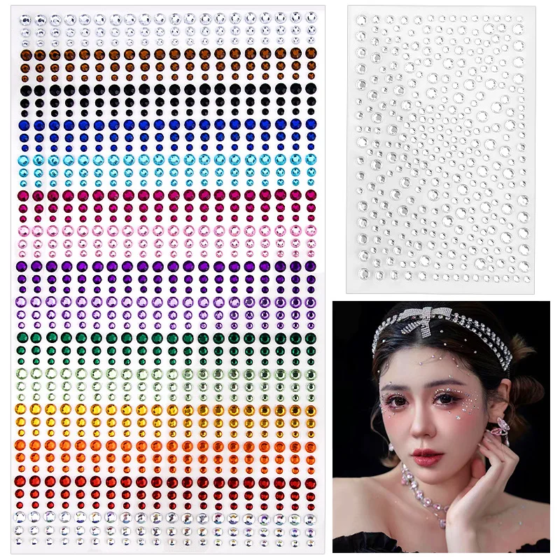 Adult Children Fake Tattoo Face Stage Makeup Tools Colored Diamond Acrylic Sticker Music Festival Party Holiday Decorations