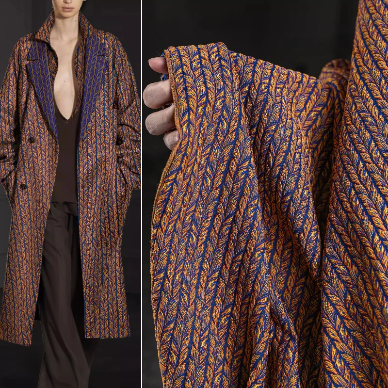 

Wheat Ear Braid Jacquard Fabric Orange Blue Three Dimensional Texture Heavy Industry Creative DIY Clothing Designer DIY Fabrics