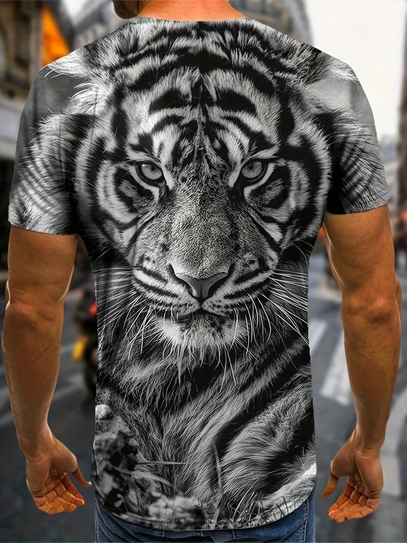 Mens 3D Digital Tiger Print Crew Neck Short Sleeve T-Shirt - Fashionable Breathable Comfortable Summer Top Oversized Tshirts