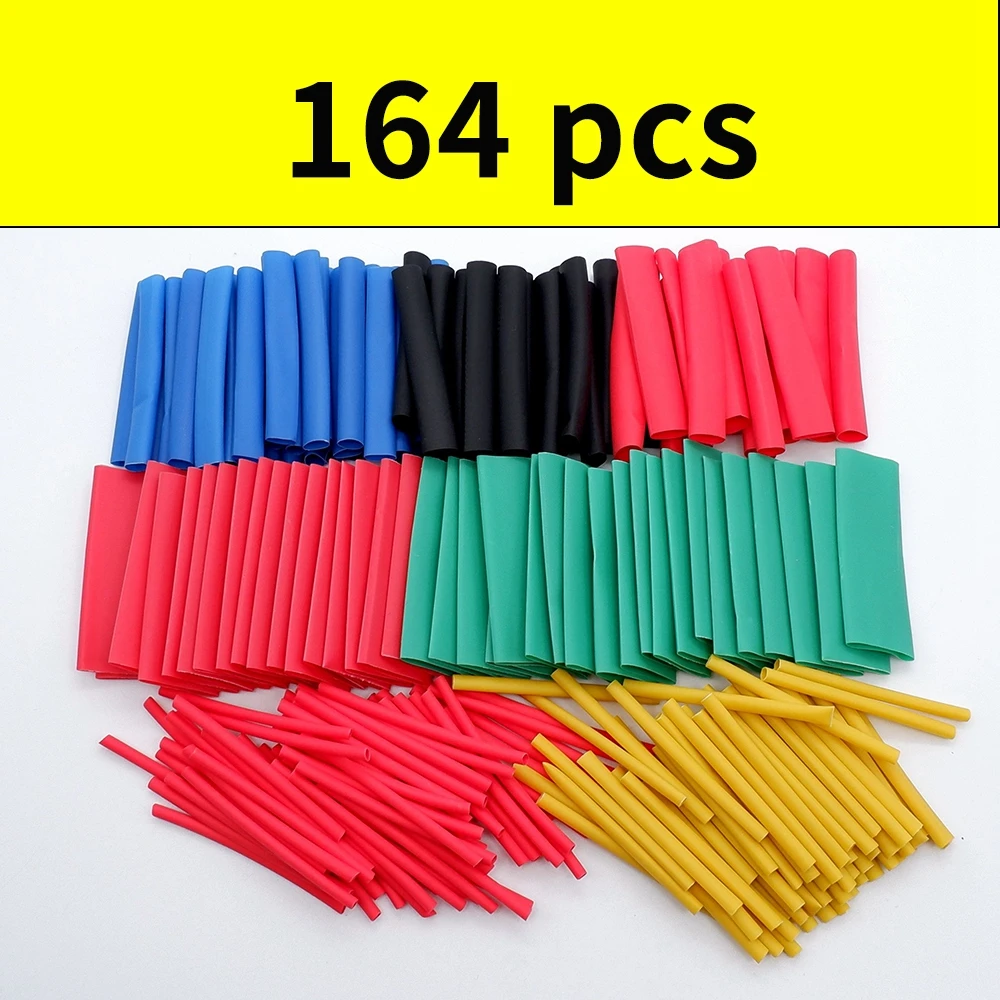 164pcs Heat-shrink Tubing Thermoresistant Tube Heat Shrink Wrapping Kit Electrical Connection Wire Cable Insulation Sleeving