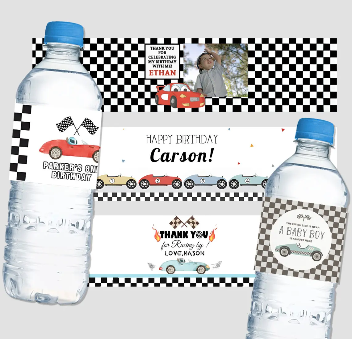 Race Car Birthday Party Decor Bottle Wraps Custom Name Racing Water Bottle Label Personalized Stickers Baby Shower Baptism Party