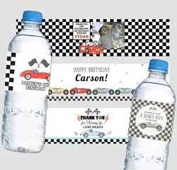 Race Car Birthday Party Decor Bottle Wraps Custom Name Racing Water Bottle Label Personalized Stickers Baby Shower Baptism Party