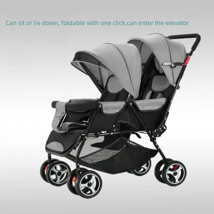 

Twin Baby Stroller with Front Rear Dual Seats Reclining Backrest One Click Fold and Extra Large Seating Space