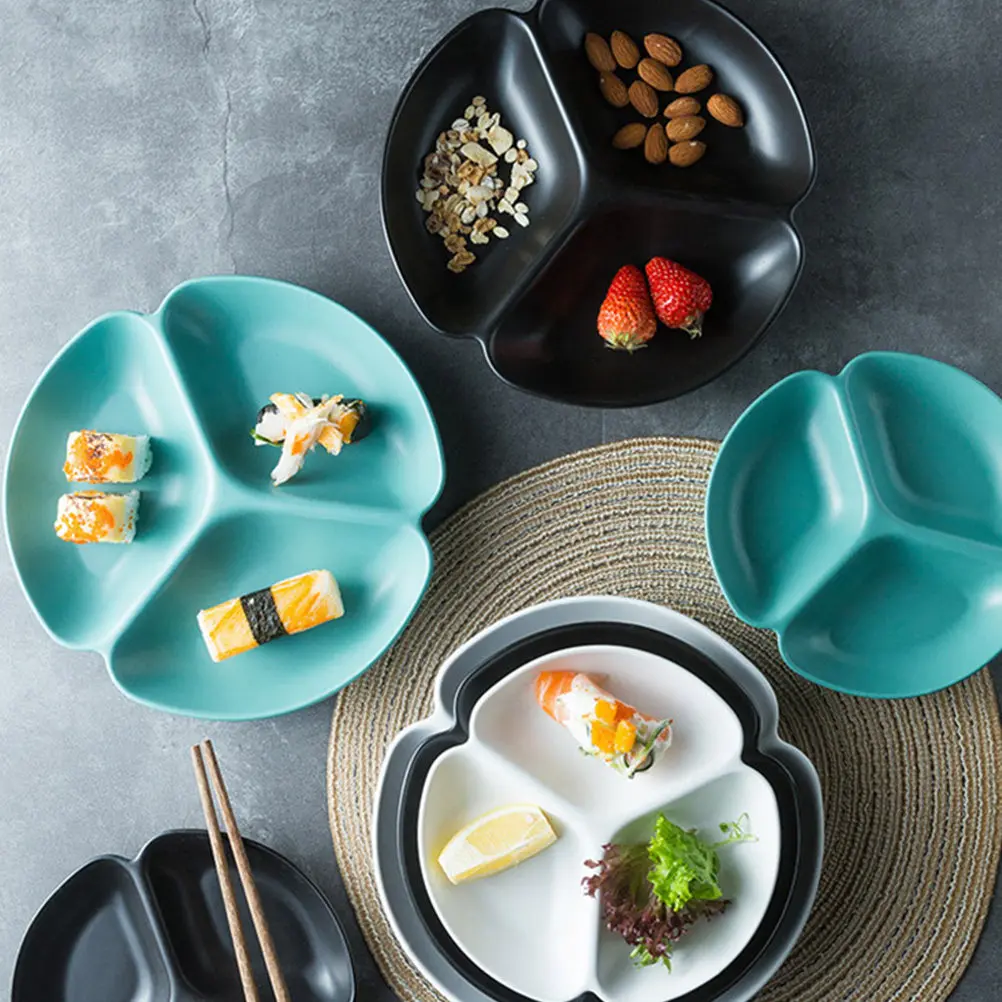 1Pcs Ceramic Divided Serving Plate 3-Section Irregular Food Tray for Snacks Appetizers Fruit Cheese Camping Picnic Home Kitchen