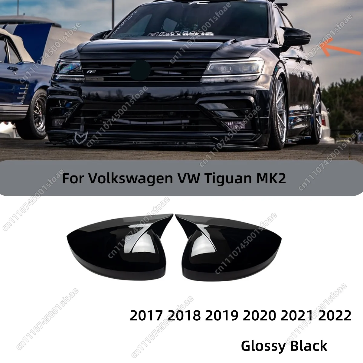 

2PCS Rear View Mirror Trim Caps For Volkswagen VW Tiguan MK2 2017-2022 ABS Glossy Black Car Left Right Side Mirror Cover Shell