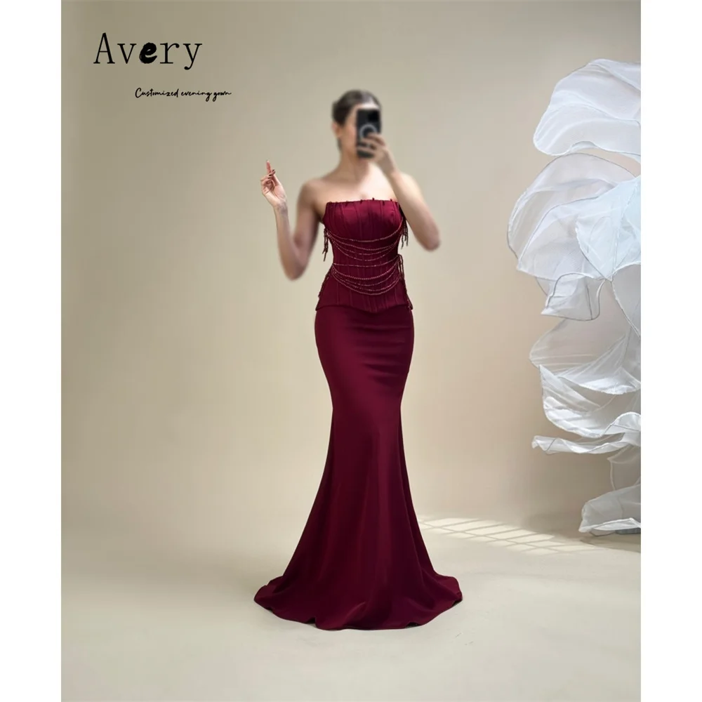 

Avery Custom Burgundy Fishtail Beaded Sleeveless Luxurious Women's Evening Dresses Woman Elegant Party Dresses 2026 Gala Dress