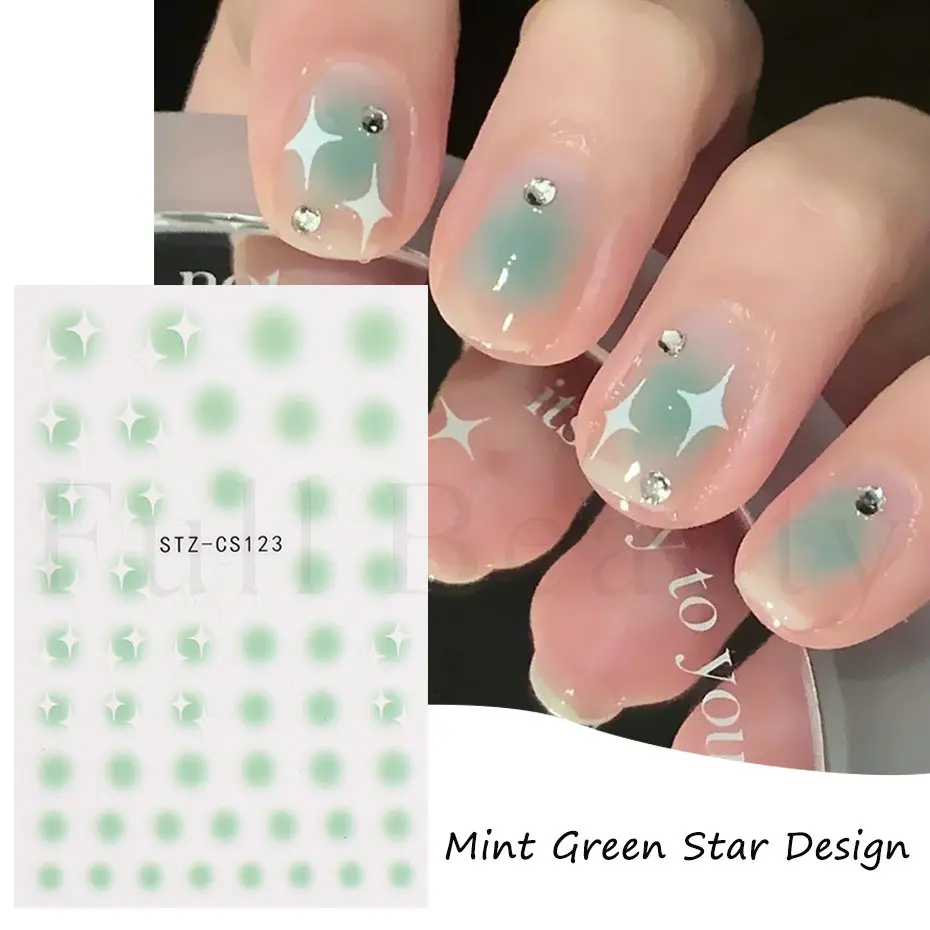 Blush Love Heart Nail Sticker 3D Pink Green Gradient Blooming Sweetheart Star Manicure Design Slider Nail Decoration NLSTZ-CS122