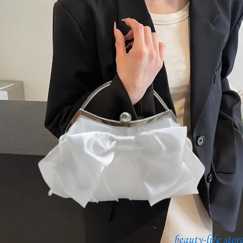 

Bows Decors Glossy Clutch Shoulder Bag Handbag For Weddings And Evening Party 517D