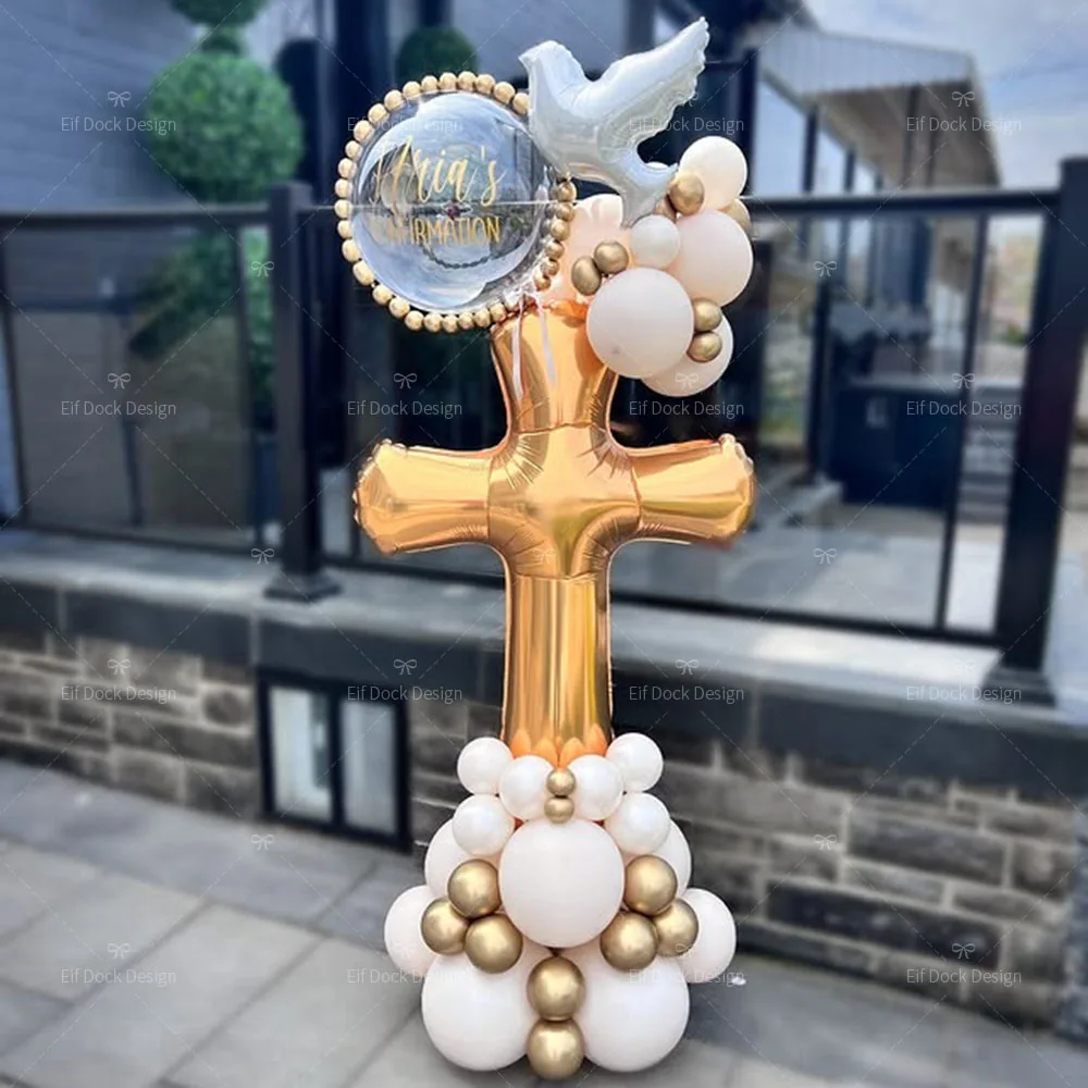 Conjunto de Balões de Folha em Formato de Cruz e Pomba da Paz para Primeira Comunhão, Natal, Batizado, Chá de Bebê, Decoração de Festa de Casamento e Presentes
