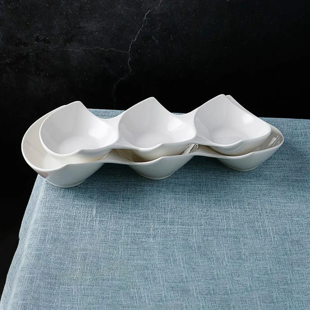 

Three-Section Ceramic Sauce Dish Multipurpose Dipping Bowls for Dressings Spices Snacks Home Hotel Restaurant Condiment