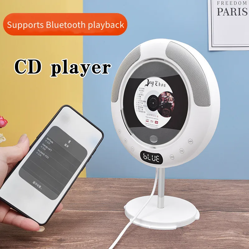 Wall Mount CD Player Bluetooth Speaker Round Home Desk Stand High-fidelity Lossless Small Music LED Display FM Radio Support USB