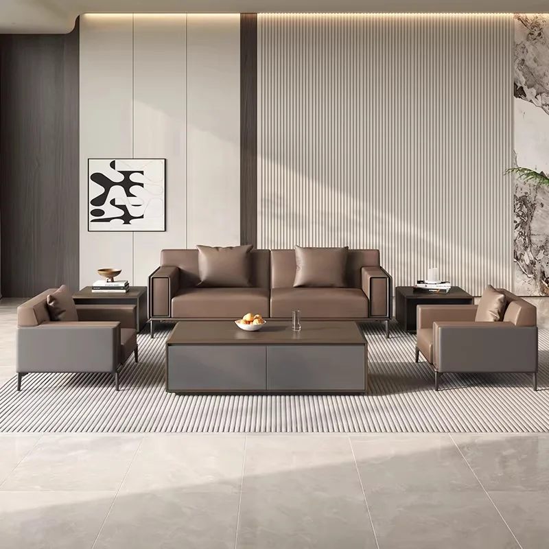 Italian leather sofa coffee table combination leader's office receives visitors to negotiate modern simple straight row three