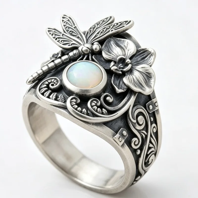 New Fashion Electroplated Retro Dragonfly Ring, Floral Women's Jewelry