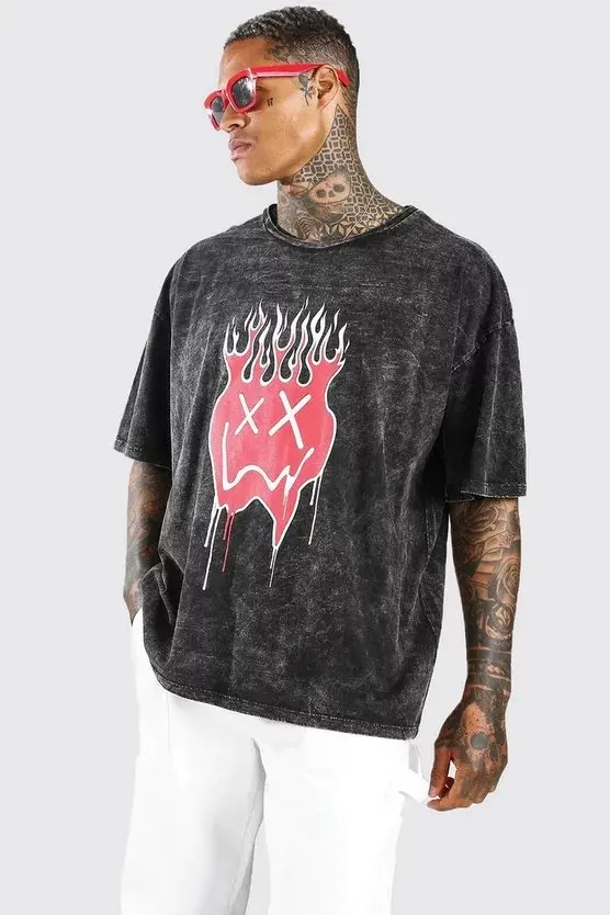 

Oversized Vintage Washed Drip Face Graphic T Shirt Man Summer 2025 Y2k Clothes Loose Casual Women Short Sleeved Tee Couple Tops