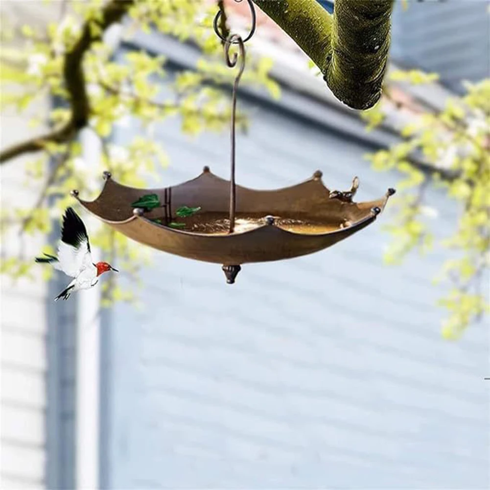 Umbrella Shaped Hanging Bird Feeder For Hummingbird Garden Balcony Wild Bird Bath Pond Metal Drinker Feeders Craft Patio Decor