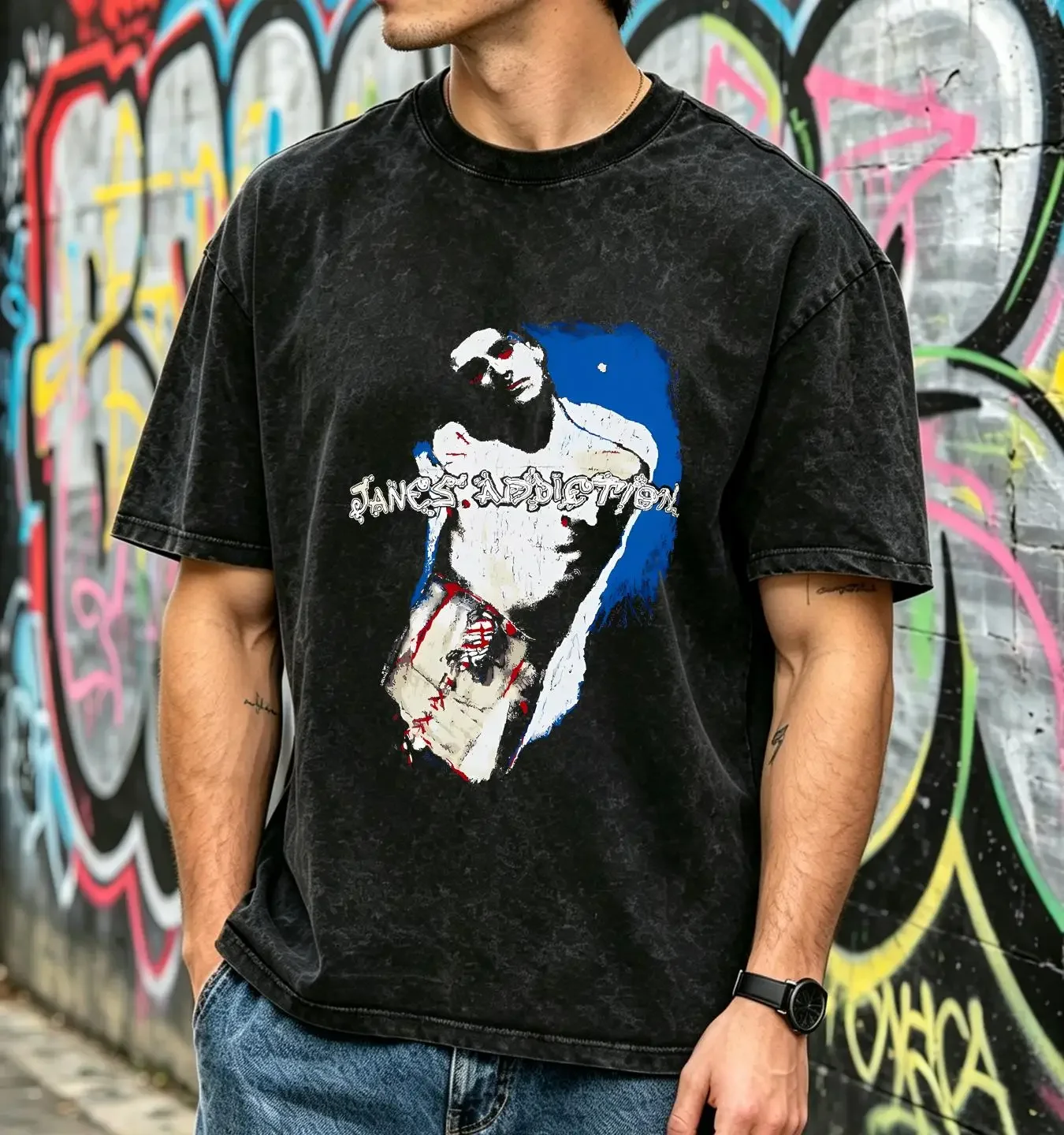 washed T Shirt Janes Addiction Perry Farrell Alternative Rock Music Band BNM JNS 1001 long or short sleeves vintage Washed