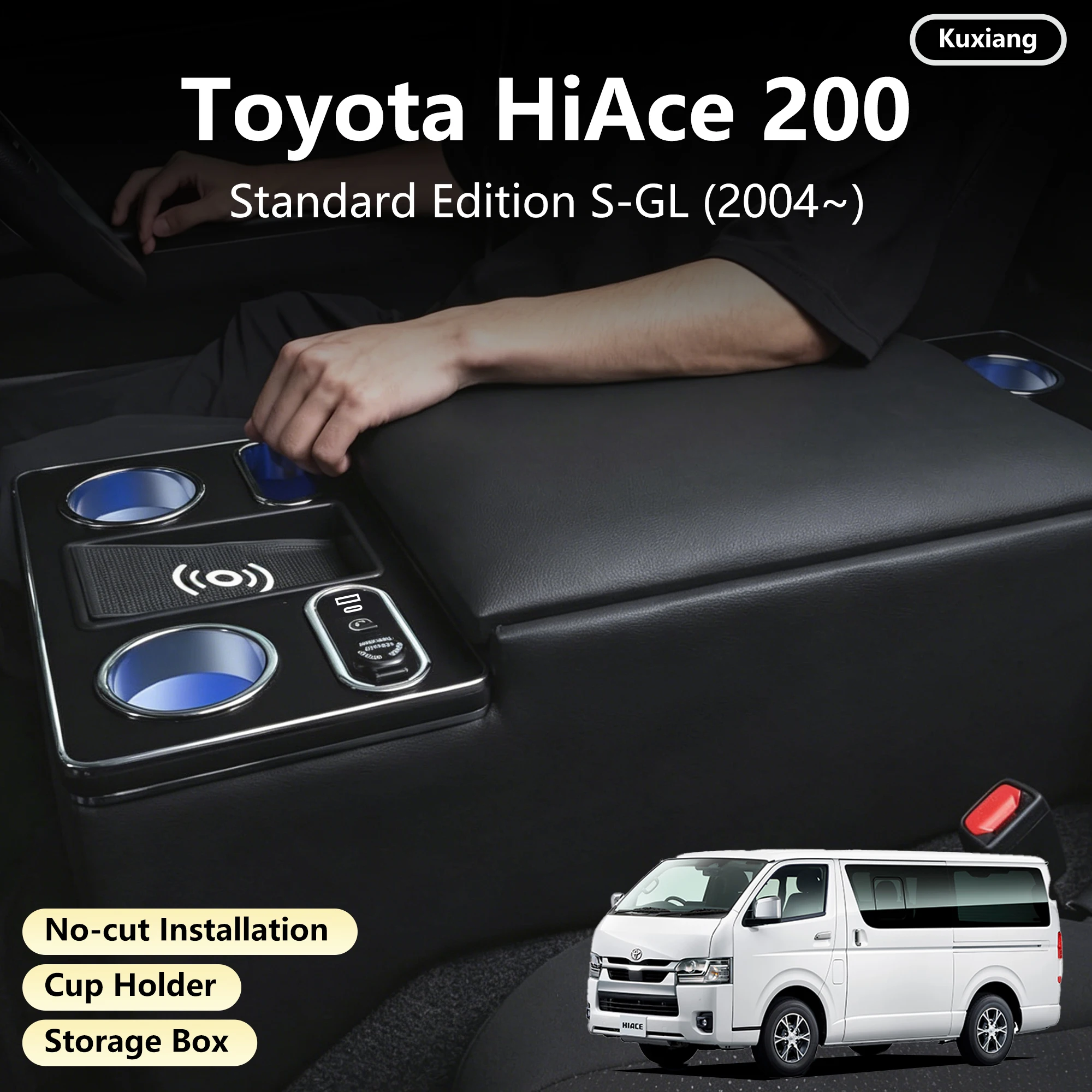 Fit for Hiace Wide Body Car Center Console Armrest Box Cup Holders Storage Box for Hiace 200 Armrest