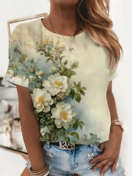 Y2K Letnia koszulka damska Kawaii Flower Print 3D Printed Shirt Fashion Casual Women Plus Size O-neck T-shirt Top Odzież