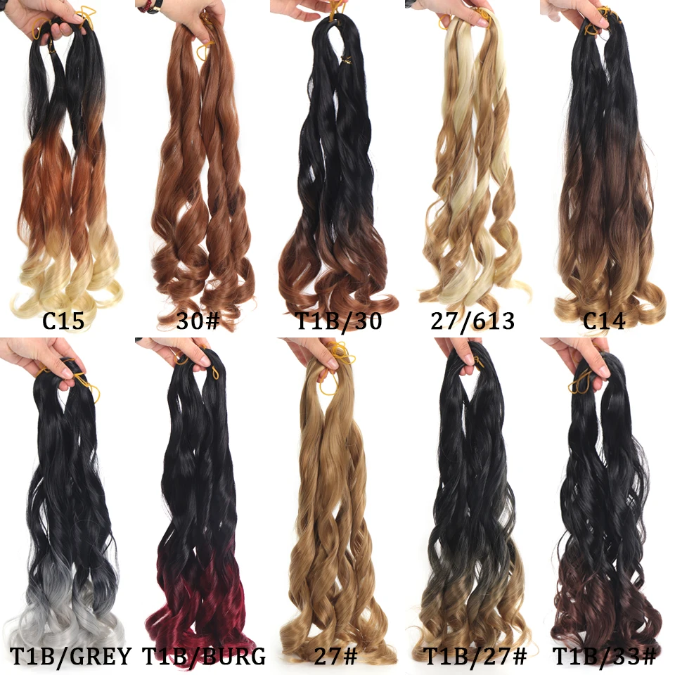 MEIFAN Synthetic Loose Wave Braiding Hair Extensions Spiral Curls Crochet Hair Pre Stretched French Curls Ombre Braids Hair For