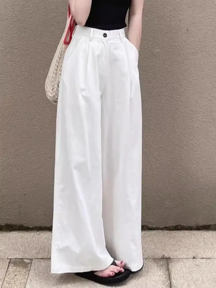 

Широкие брюки в стиле хиппи, женские весенние нежные минималистичные облегающие брюки для студенческого класса, модальные плиссированные брюки в стиле пэчворк с завязками, простые