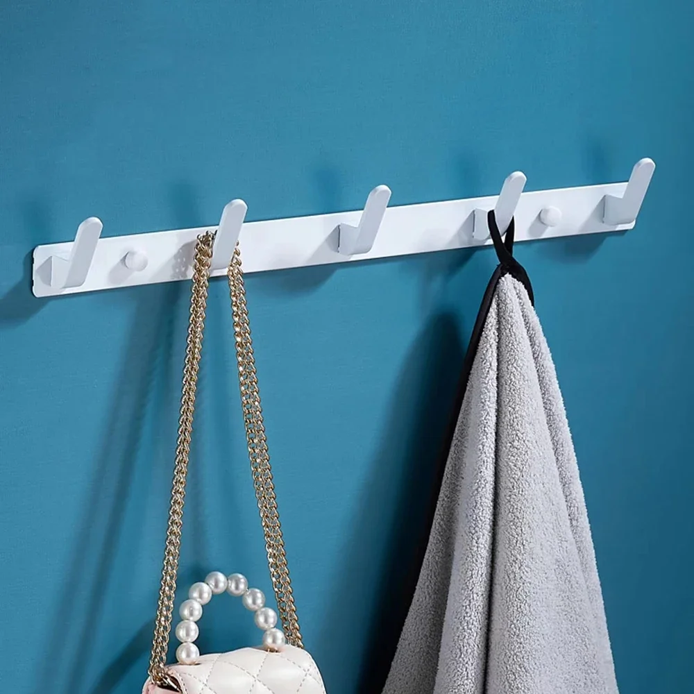 Coat Hook Towel Rack Space Aluminum White Hanger Kitchen Bedroom Wall Mounted Multifunctional Shelf Bathroom Accessories