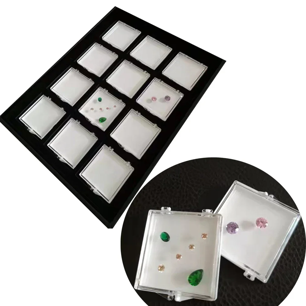 

Adhesive Gems Display Box Diamond Jewelry Storage Case Transparent Sticky Gemstone Packaging Organizer Zircon Stone Cover Tray