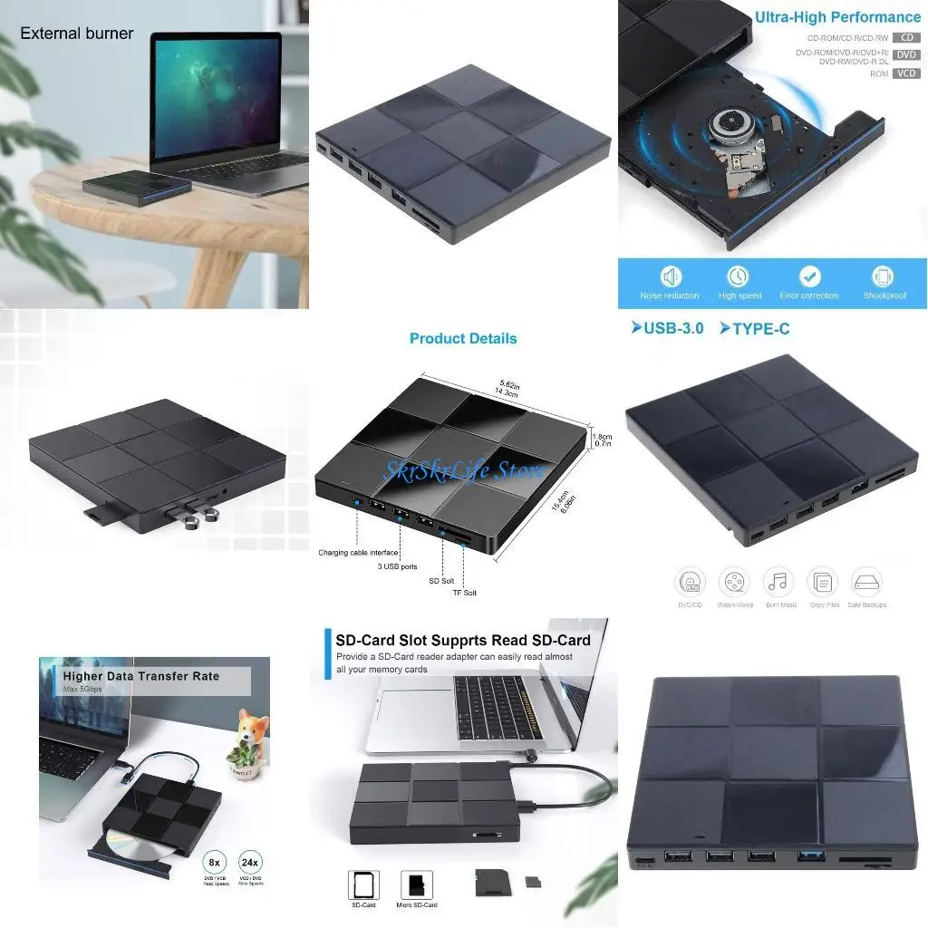 

E65E Fast Speed Data Transfer External DVD Player With USB and Type C Interfaces for PC