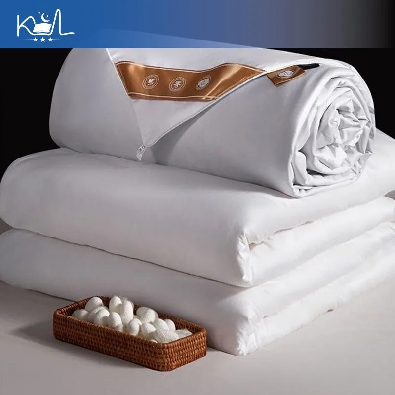 100% Pure Mulberry Silk Quilt, Lightweight Summer Cooling Blanket, All Season Fluffy Long Silk Comforter for Home