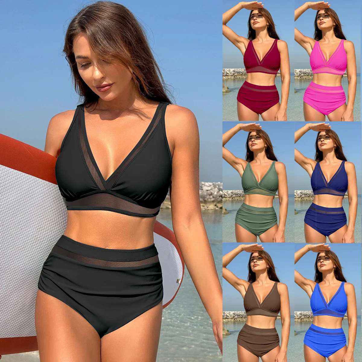 Women\'s Bikini Swimsuit Sexy Split Deep V High Waist Two Piece Set 2024 New arrivals summer beach swimwear