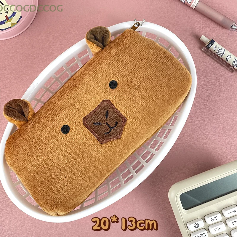 Capibara Plush Pencil Case Cartoon Capybara Large Capacity Pen Pouch Stationery Organizer Storage Bag Cosmetic Bag
