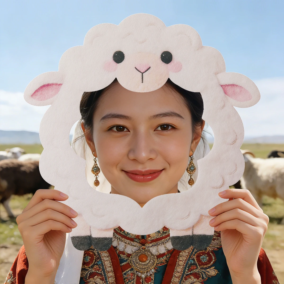 Eid Al Adha Black and White Sheep Goat Handheld Photo Frame Party Costume Props 1 Set 1 Piece