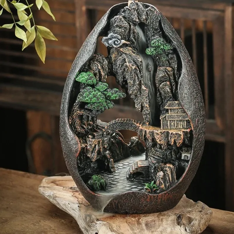 Ceramic Resin Incense Art Ornament Mountain Stream Shaped Backflow Censer Indoor Fragrance Tool (Without Incense)