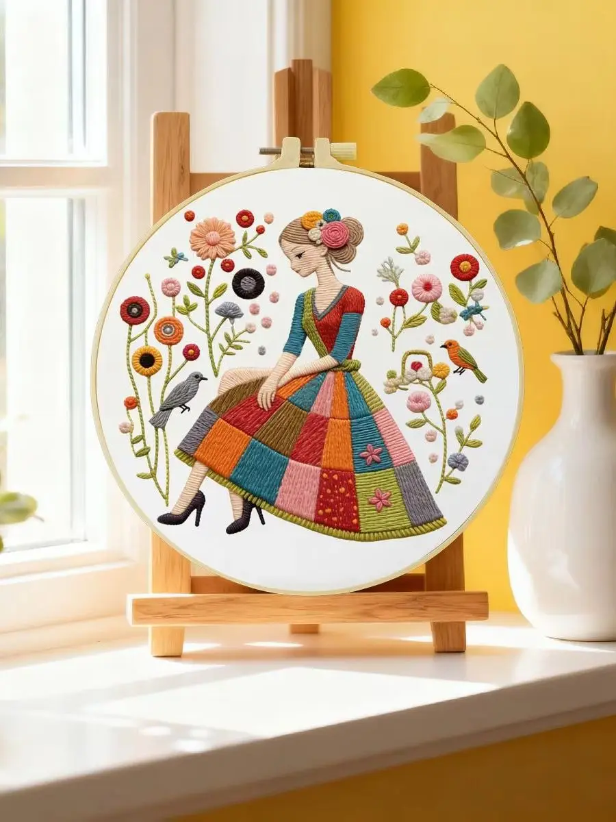 1 Stück 20X20CM/15X15CM 7,87/6,3 Zoll Mädchen-Stickerei-Starter-Kit DIY-Kit DIY-Stickerei-Set Handarbeiten Malerei Nadelkunst – Detail 6