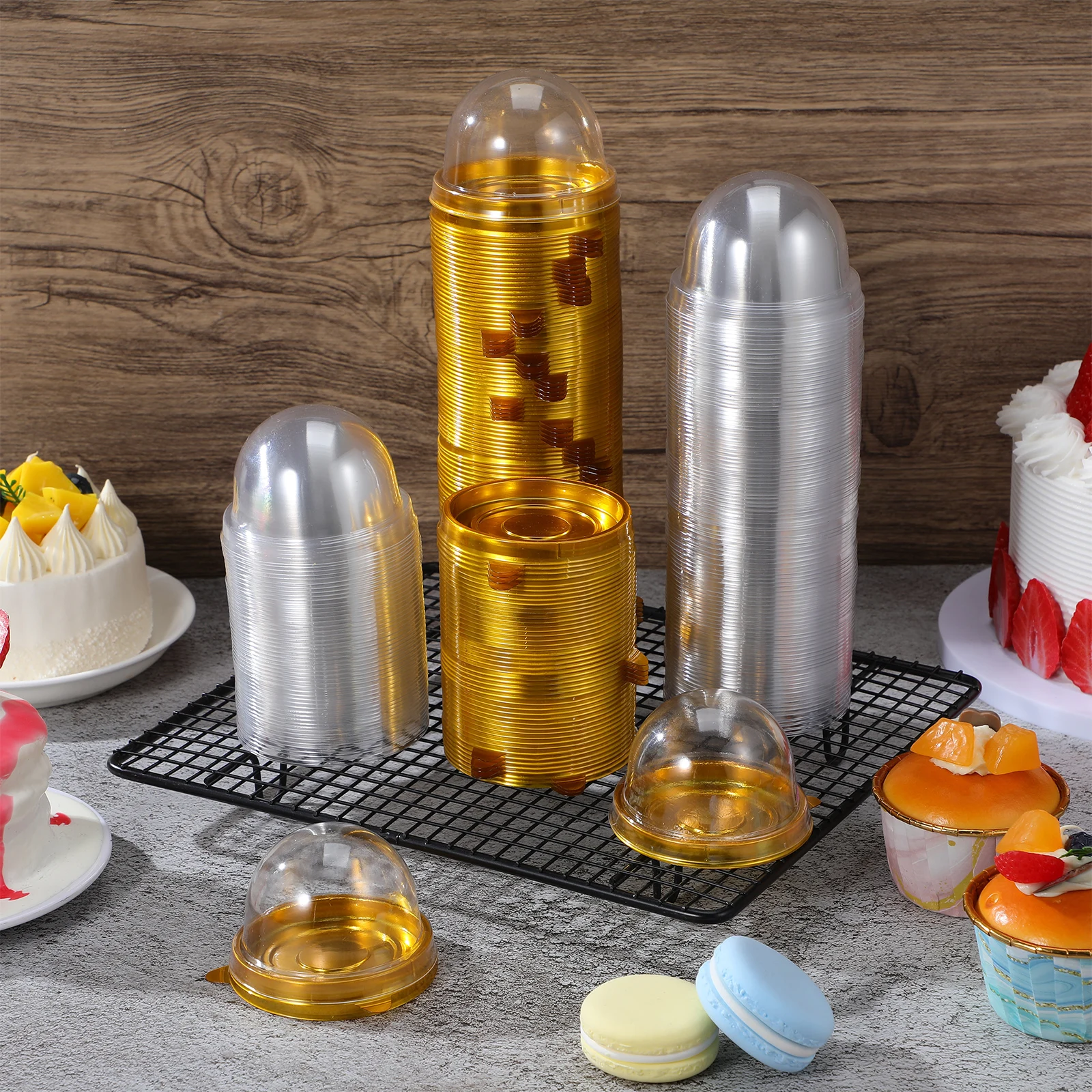 

200pcs Moon Cake Box Round Shape Dessert Box Black Bottom Transparent Reusable Food Storage Container For Cake Cookie Bakery