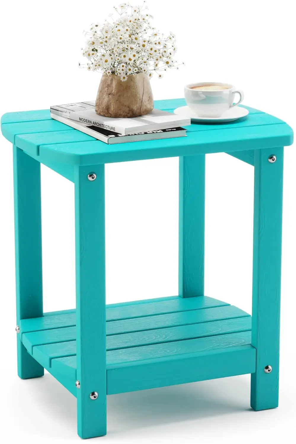 Lue Bona Adirondack Outdoor Side Tables, Aruba Blue Hdps Patio End Table Weather Resistant, Pool Composite Plastic Morden Side