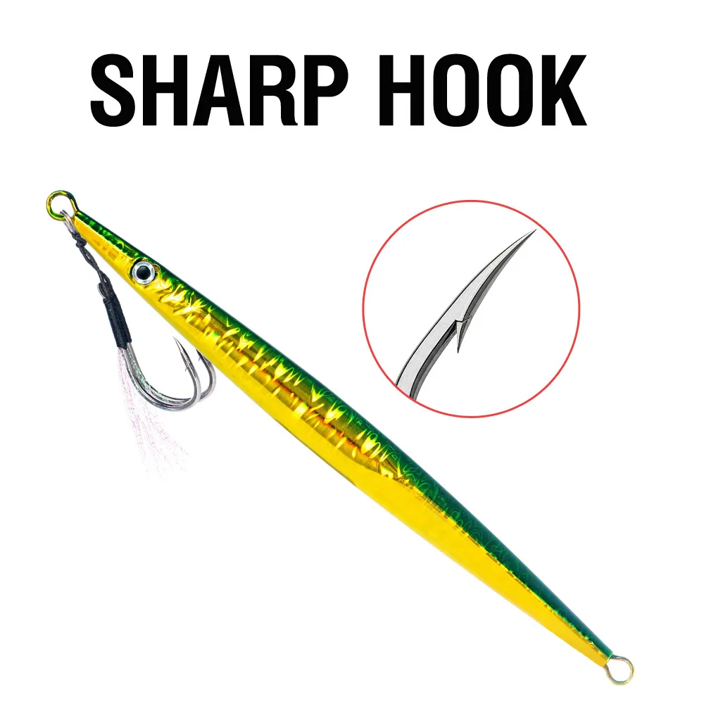 LHFSH Langer Metall-Jig-Angelköder 40g-150g Schnell sinkender Bleifisch-Hardbait für Salzwasser-Bootsangeln Thunfisch Hairtail Pesca Tackle – Detail 7