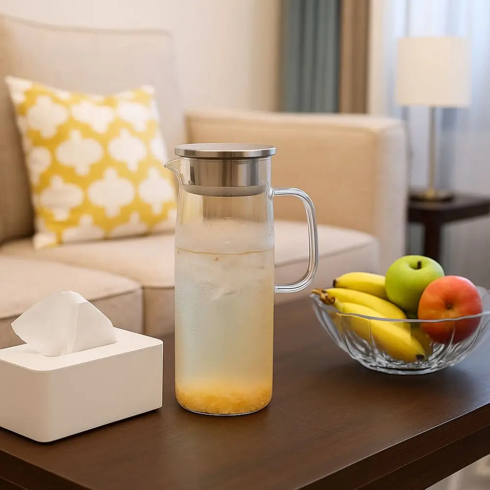 

Минималистичный стеклянный кувшин для воды объемом 1,5 л, прозрачный термостойкий чайник большой емкости, прочный фильтрующий кувшин для чая, уличный