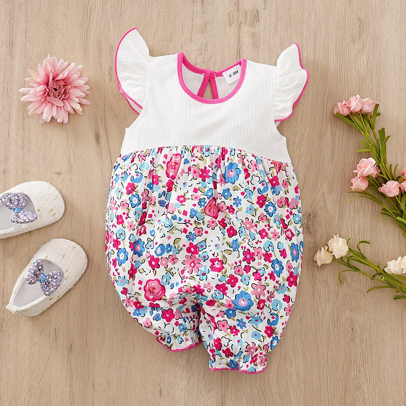 Newborn Baby Romper Pink flower print Baby girl clothes summer sleeveless One piece high quality For Toddler Outfits 0-18 months